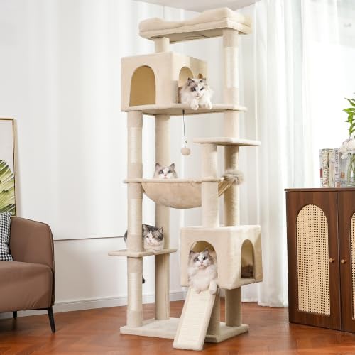 XXL Cat Tree Tower 70”with Oversized Bed, 2 Condos