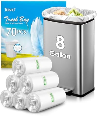 Teivio Medium Clear Trash Bags 8 Gallon 70 Count Kitchen Garbage Bags