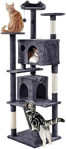 Yaheetech 80in XL Multi-Level Cat Tree, Double Caves, Sisal Posts