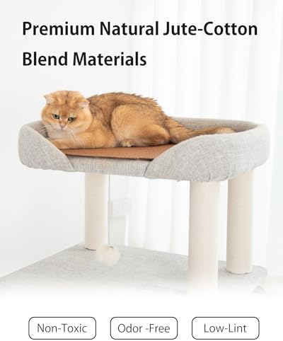 37.5" Cat Tree Tower for Large & Senior Cats, Low-Step Design