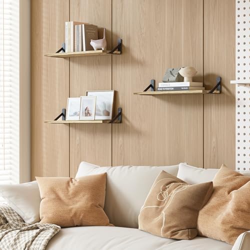 YGEOMER 16.5 Inch Floating Wall Shelves, Light Carbonized Brown