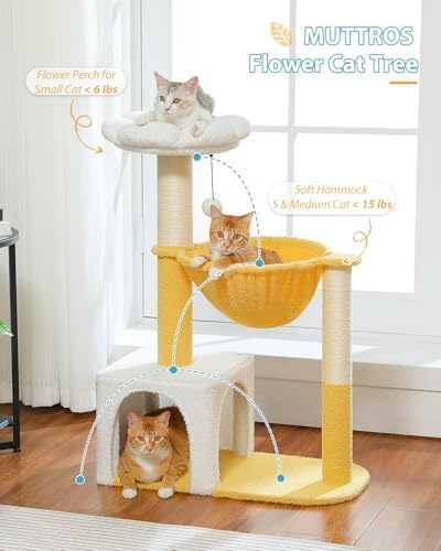 MUTTROS Cute Cat Tree with Flower Top Bed