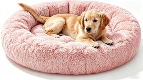 Calming Extra Large Donut Dog Bed, Anti-Anxiety Round Soft Fluffy Plush Faux
