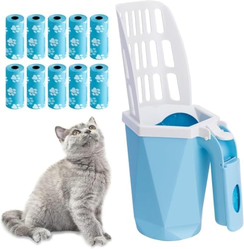 Cat Litter Scooper with Holder, Waste Can & 150 Refill Bags