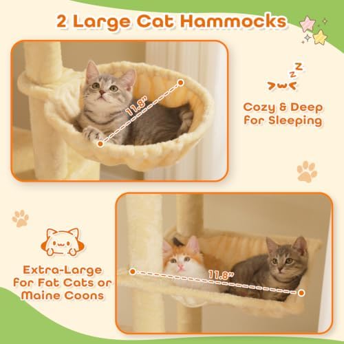 PEQULTI Floor to Ceiling Cat Tree, Height Adjustable 90.5-100.4''