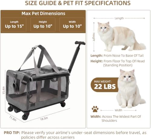 Rolling Cat Carrier with Detachable Wheels, Soft Sided