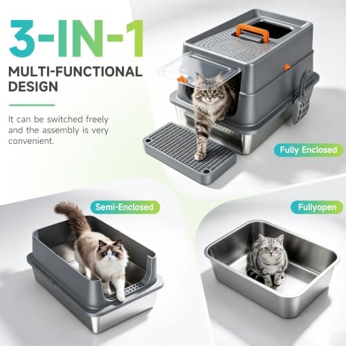 High-Sided Stainless Steel XL Cat Litter Box