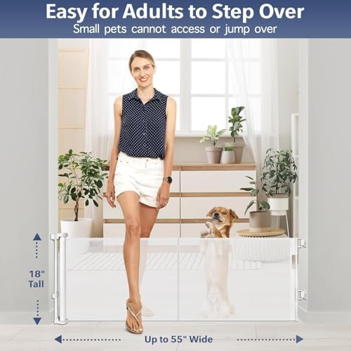 Reinforced 18" Tall 55" Wide Retractable Gate Prevents Crawling Under/White