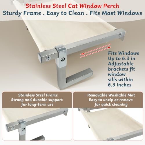 Stainless Steel Cat Window Perch Adjustable Window Cat Bed