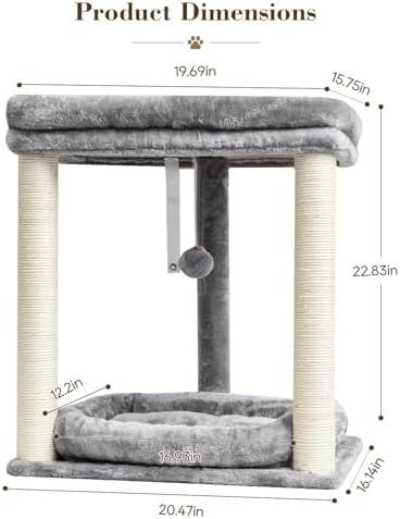 SYANDLVY Small Cat Tree with 2-Tier Perch Platforms, Scratching Post Tower