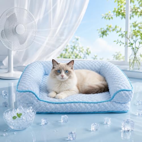 Cooling Cat Bed with Thick Egg-Crate Foam Support, Non-Toxic Cooling Sofa