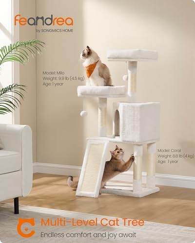 Feandrea Cat Tree, 45.3-Inch Cute Cat Tower, Plush Climbing Condo