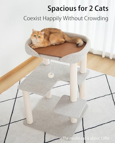 37.5" Cat Tree Tower for Large & Senior Cats, Low-Step Design