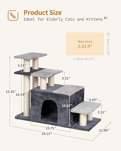 Aechonow 4-Tier Cat Stairs for High Bed