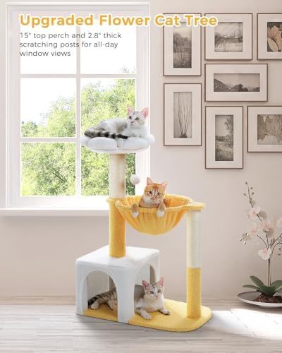 MUTTROS Cute Cat Tree with Flower Top Bed