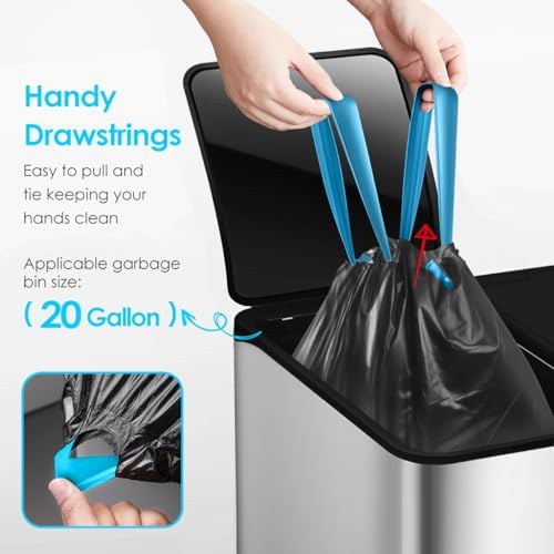 Teivio 20 Gallon 60 Counts Large Drawstring Trash Bags Strong Tall Kitchen