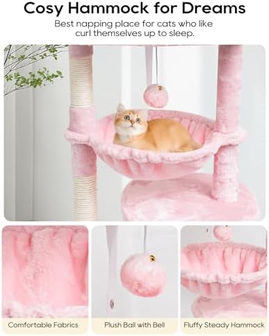 SYANDLVY Pink Cat Tree for Indoor Cats, Modern Tower