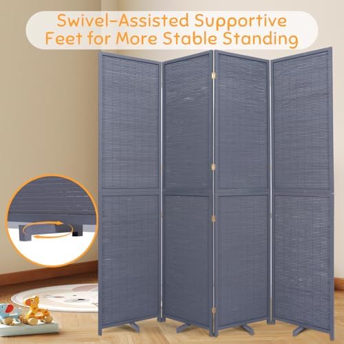 Bamboo Mesh Woven Room Divider 5.6FT, 4 Panel Folding Privacy Screen