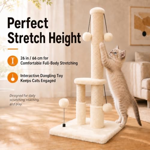 Dimaka Tall Cat Scratching Post, Double Lower Posts Extra Stable Cat Post Tree