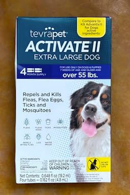 TevraPet Activate II Flea and Tick Prevention for Dogs | 4 Count | Extra Large Dogs 55+ lbs | Topical Drops | 4 Months Flea Treatment