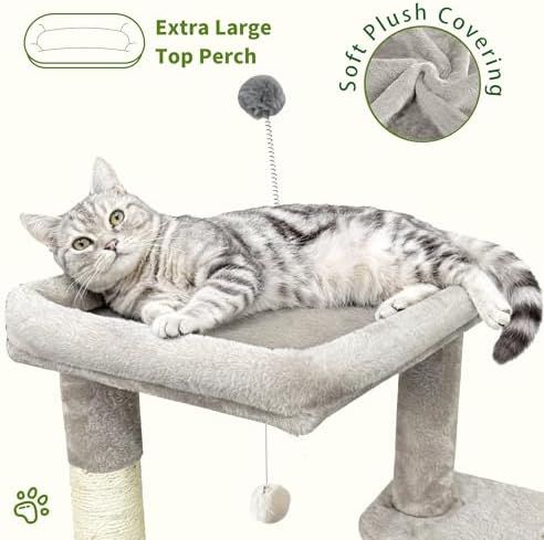 48" Cat Apartment Cat Tree, 3 Cozy Cat Condos, Light Gray