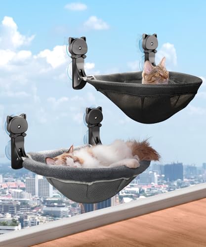 JUNSPOW 2 Pack Cat Window Perch Cordless, Kitty Hammock