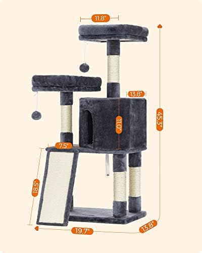 Feandrea Cat Tree, 45.3-Inch Cute Cat Tower, Plush Climbing Condo
