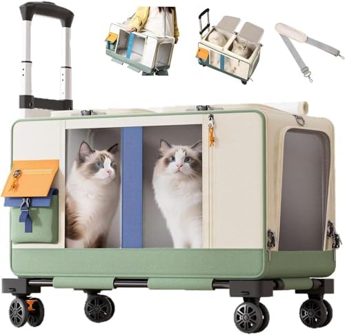 Large Cat Carrier with Wheels, Rolling Folding Soft-Sided