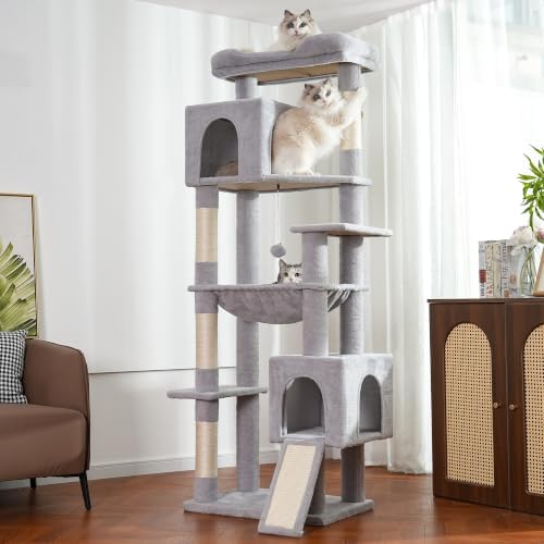 XXL Cat Tree Tower 70”with Oversized Bed, 2 Condos