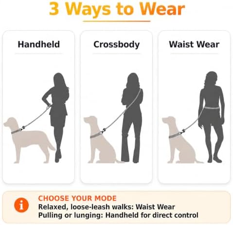 Hands Free Dog Leash, Double Handle Leash 4.5FT Yellow-Orange