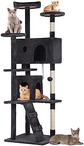 BestPet | 70" Cat Tree Tower | Dark Gray | Sturdy Multi-Level Cat Tree