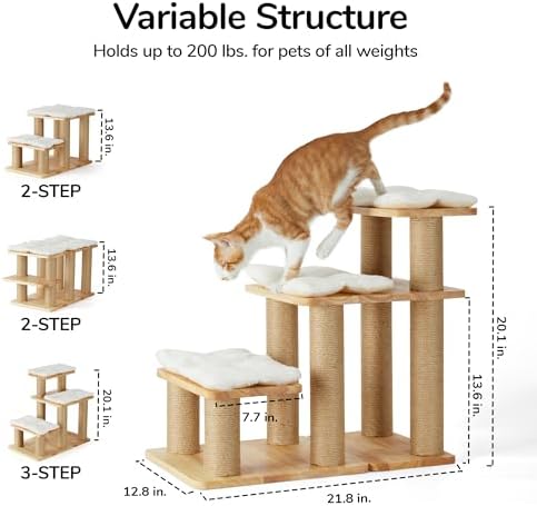 FUKUMARU Dog Stairs, Solid Wood Pet Stairs
