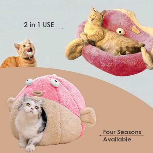 Cat Beds for Indoor Cats-Cat Bed Cave, Cute Lively Pufferfish Shape