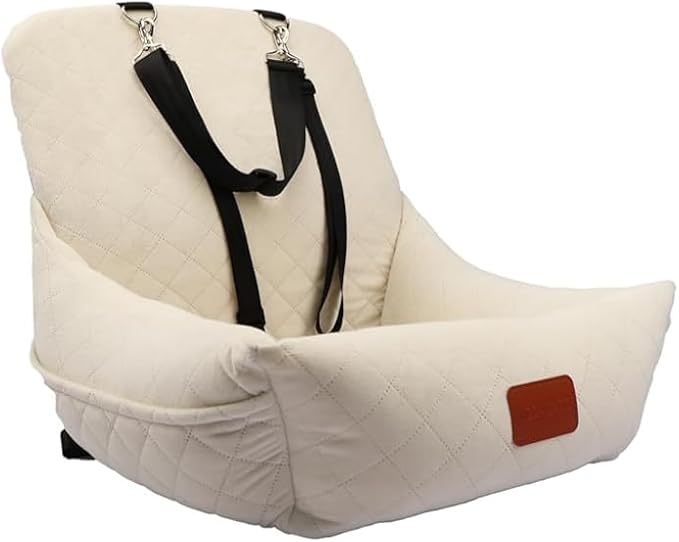 Dog Car Seat for Small Dogs,Ultra-Soft Fabric,2 Storage Pockets & Safety Leash,Adjustable Straps,Easy to Install,Fully Detachable and Washable(Beige)