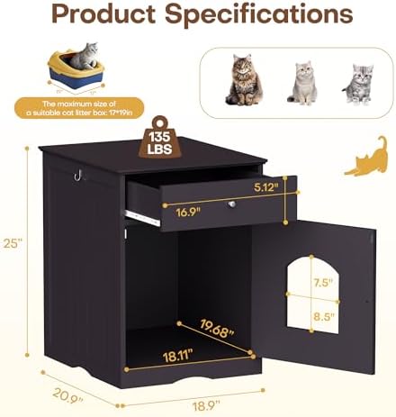 Litter Box Enclosure, Hidden Cat Litter Box Cabinet