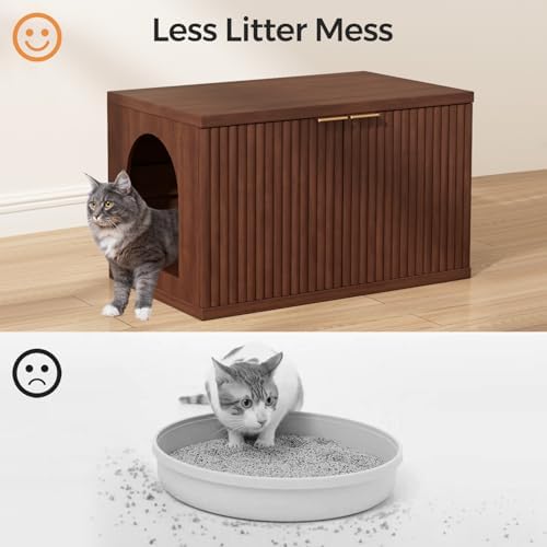 Homhedy Cat Litter Box Enclosure, Modern Fluted Accent