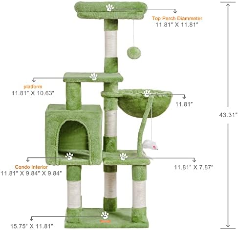 Heybly Cat Tree with Toy, 43.3 inch Cat Tower