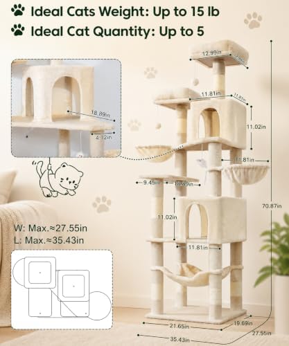 AMHANCIBLE Cat Tree Tower, 70 Inch Heavy Duty Cat Tree