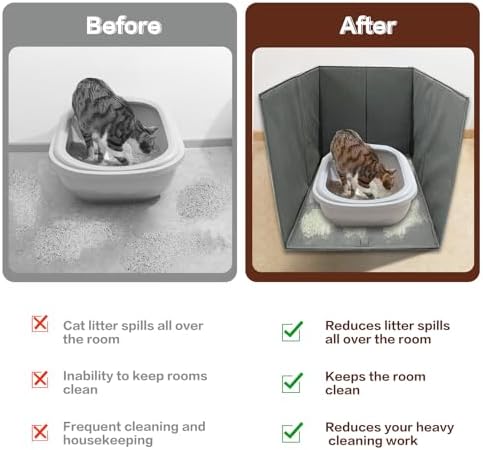Cat Litter Box Enclosure Splash Guard Large Foldable Removable Mat, Tall