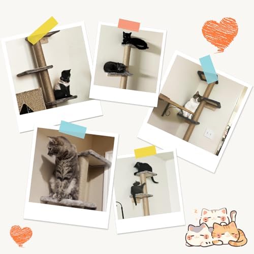 PAWSCRAT 5-Tier Wall-Mounted Cat Tree, 80-Inch Sisal Post