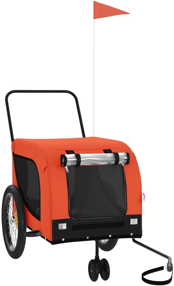 Tidyard Pet Bike Trailer Orange and Black Oxford Fabric and Iron Pet Bicycle Carrier, Animal Bike Stroller for Cat, Puppy, Dog, Outdoor, Travel Style B