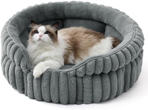Bedsure ComfyFleece® Washable Cute Large Cat Bed, Soft Round Puppy Bed
