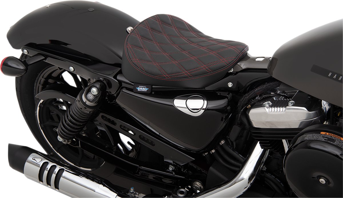 DRAG SPECIALTIES SEATS, Drag Specialties Seats Bobber Solo Seat - Double Diamond - Red Stitch for Harley XL 2010-2022 (Part #0804-0741)