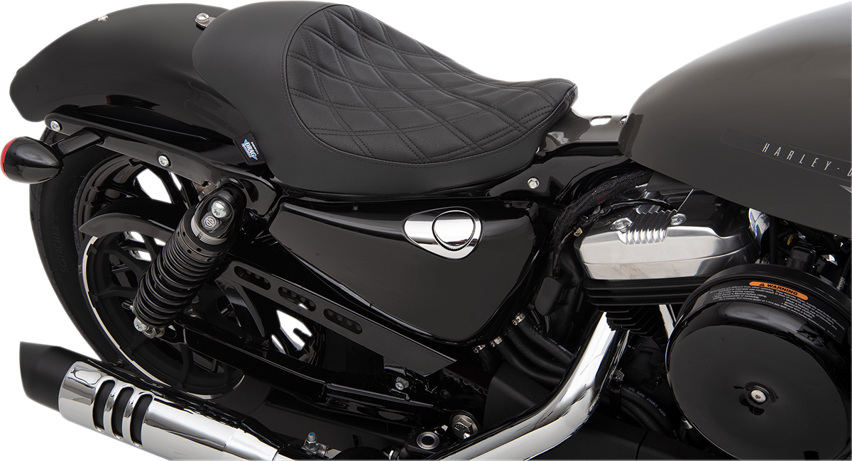 DRAG SPECIALTIES SEATS, Drag Specialties Seats 3/4 Solo Seat - Double Diamond Black with Black Stitching for XL 2004-2022 | Part #0804-0744
