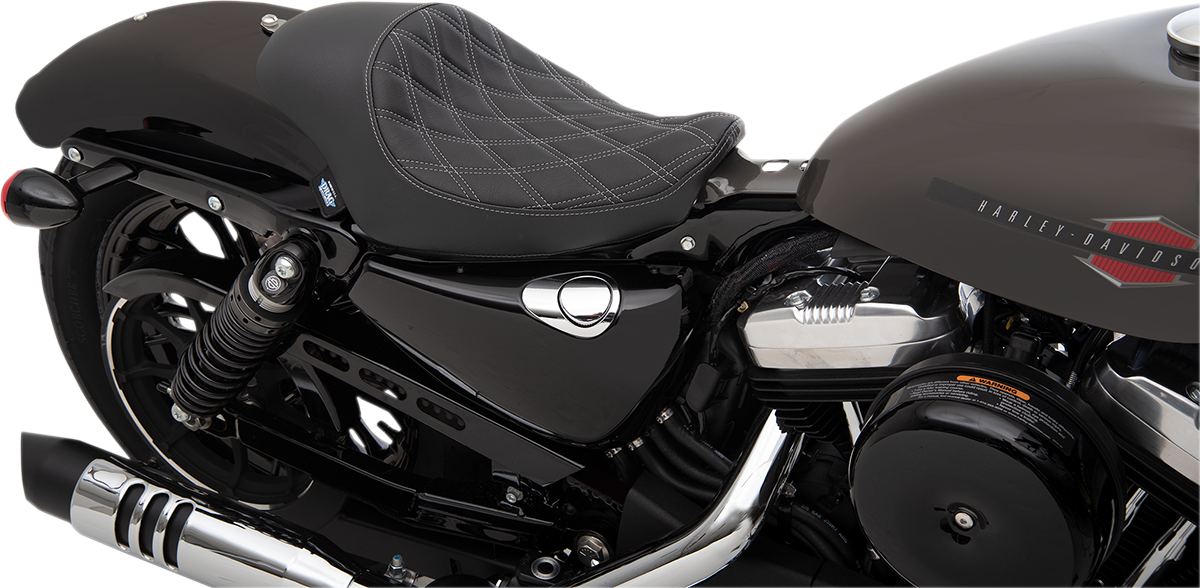 DRAG SPECIALTIES SEATS, Drag Specialties Seats 3/4 Solo Seat - Double Diamond Black with Silver Stitching for XL '04-'22 (Part #0804-0745)
