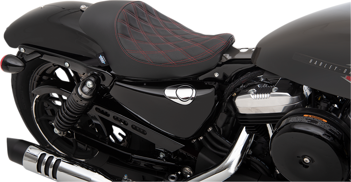 DRAG SPECIALTIES SEATS, DRAG SPECIALTIES SEATS 3/4 Solo Seat - Double Diamond Black with Red Stitching for XL '04-'22, Part Number 0804-0746