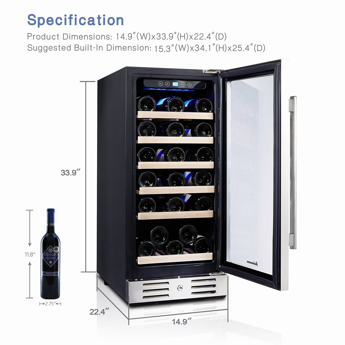 Kalamera 15'' Built-in 30 Bottle Wine Cooler