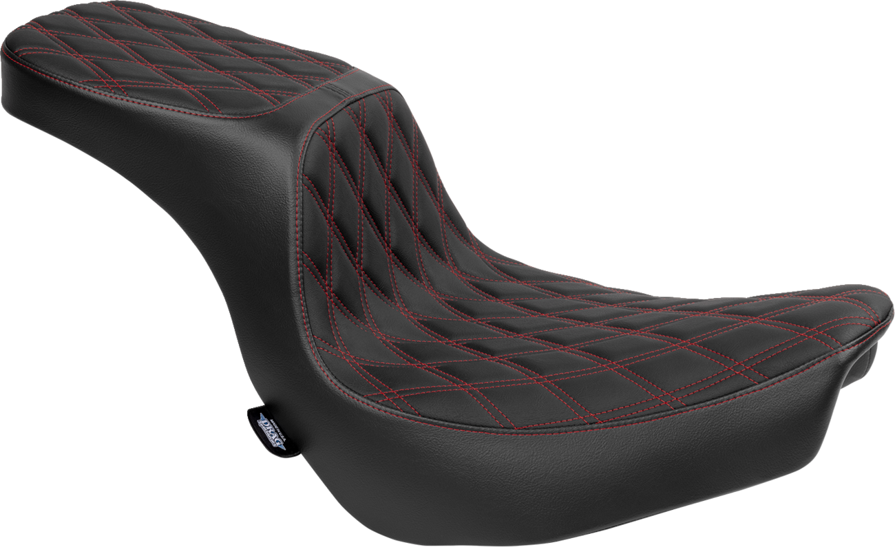 DRAG SPECIALTIES SEATS, DRAG SPECIALTIES SEATS Predator 2-Up Seat with Vinyl Cover and Red Stitching for FLSB/FXLRS 2018-2024 (Part #4688D)