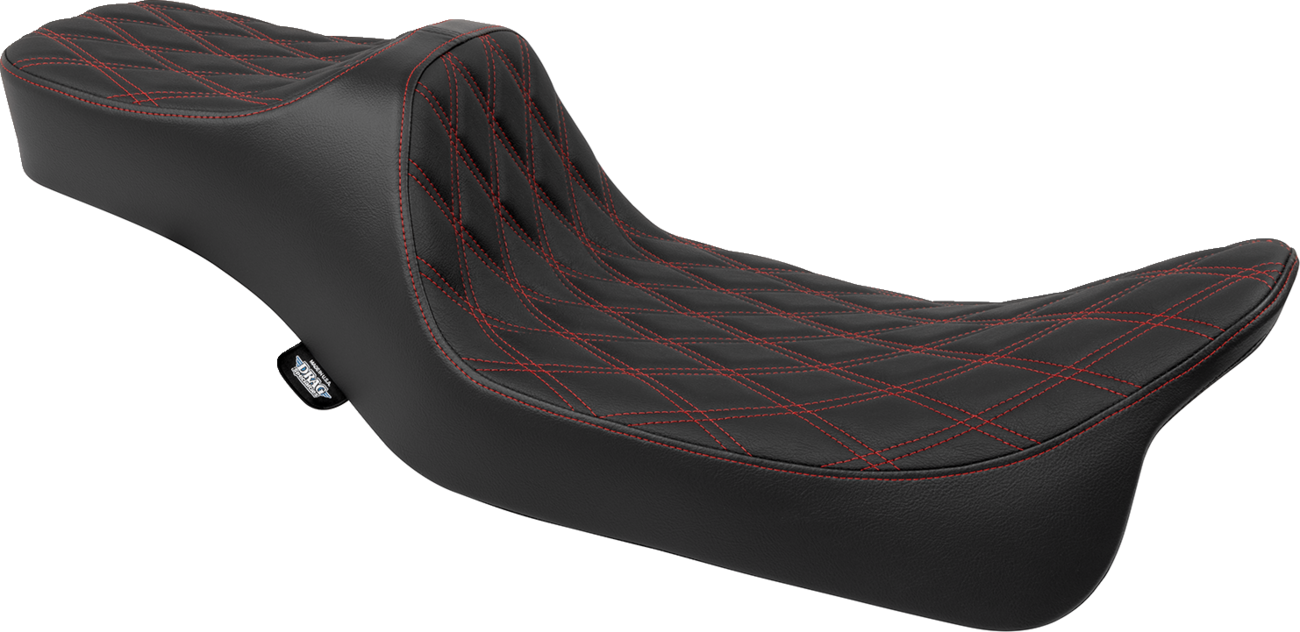 DRAG SPECIALTIES SEATS, Drag Specialties Seats Predator III Extended Reach Seat with Double Diamond Pattern and Red Stitching for Harley FLH/FLT 2008-2024 - Part #4687D
