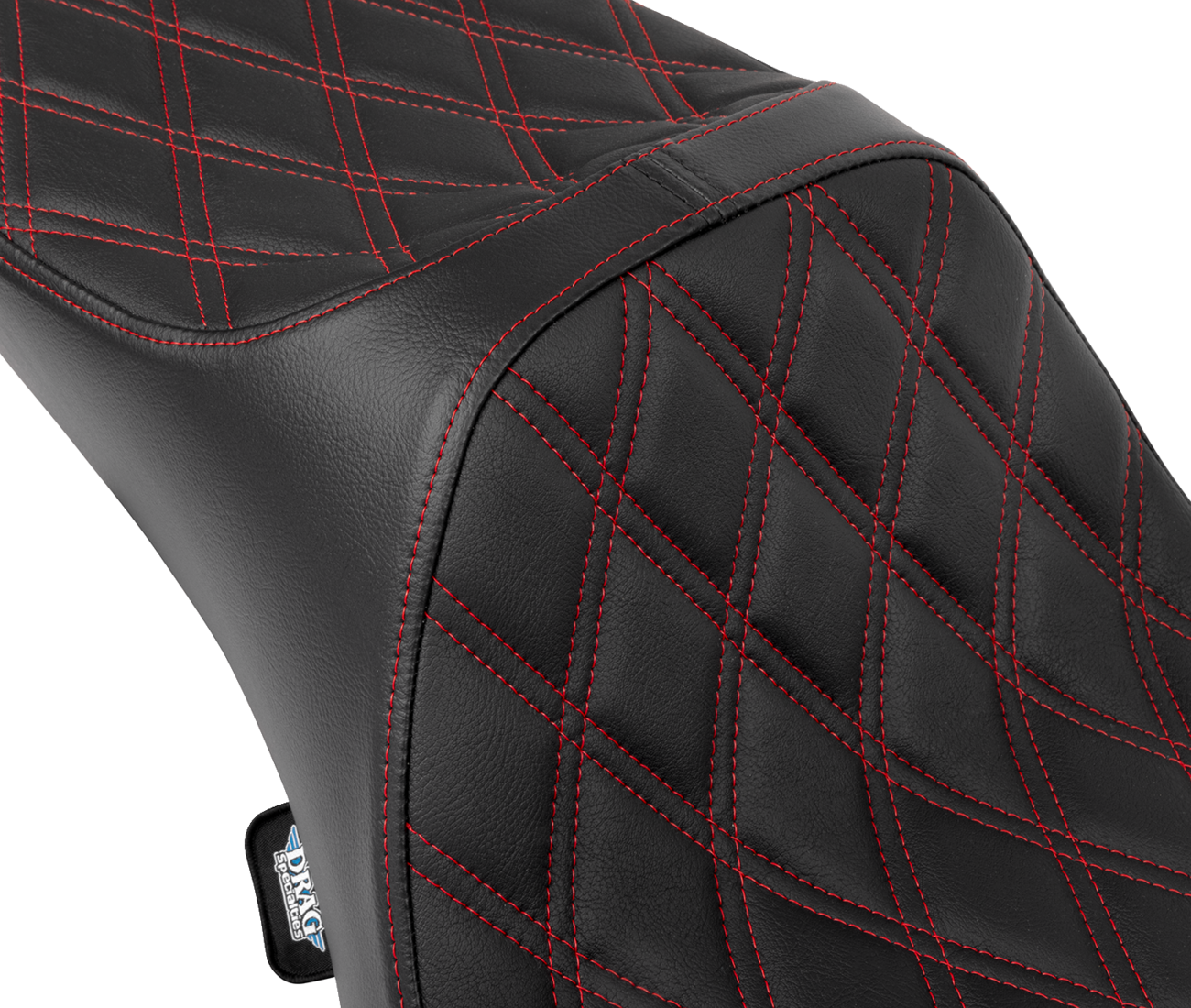 DRAG SPECIALTIES SEATS, Drag Specialties Seats Predator III Extended Reach Seat with Double Diamond Pattern and Red Stitching for Harley FLH/FLT 2008-2024 - Part #4687D